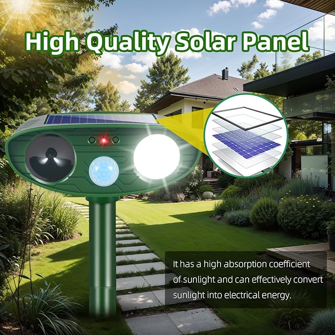 2Pack Solar Ultrasonic Animal Repellent Outdoor Rabbit Repellent Devices with Motion Detection&Flash Light Cat Repellent Keep Deer Raccoon Opossum Squirrel Away for Vegetable Garden Yard Lawn