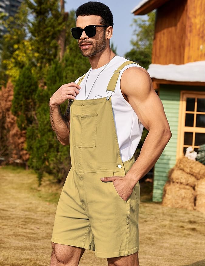 Bindefon Denim Overalls for Men Jean Shorts Jumpsuit Work Bibs Coveralls with Zipper