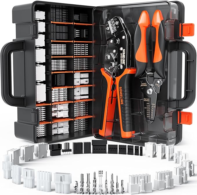 SOMELINE Crimping Tool Connector Kit, 41 Types of Connectors (2.54-4.2mm), Compatible with Molex Mini-Fit Jr 4.2mm, Standard .062" (3.68mm), Dupont 2.54mm, KF2510 and KK254, Crimper for 30-16 AWG Wire