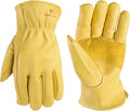 Wells Lamont Leather Work Gloves for Men – Grain Cowhide, Reinforced Palm – Ideal for Construction, Farming, Ranching – Ergonomic Fit, Keystone Thumb, Elasticized Wrist – Saddletan, Large (1129L)