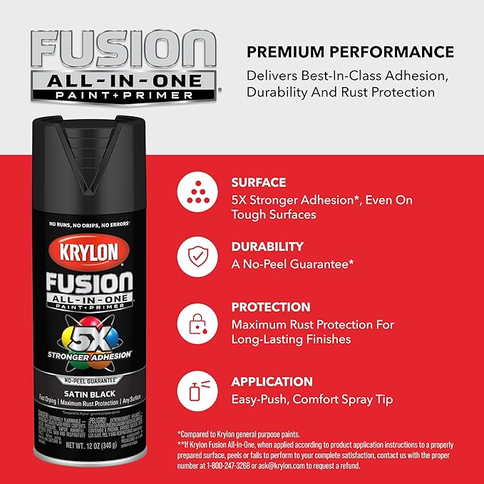 Krylon Fusion All-In-One Adhesive Spray Paint for Indoor/Outdoor Use, 12 oz, Dark Metal