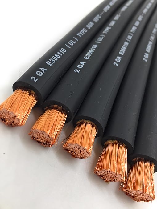 2 AWG Gauge Premium Battery Cables, Made in The USA, Positive or Negative, Red or Black, Replacement Battery Cables for Car, Truck, RV, Solar (12ft - 3/8" Lugs, Black)