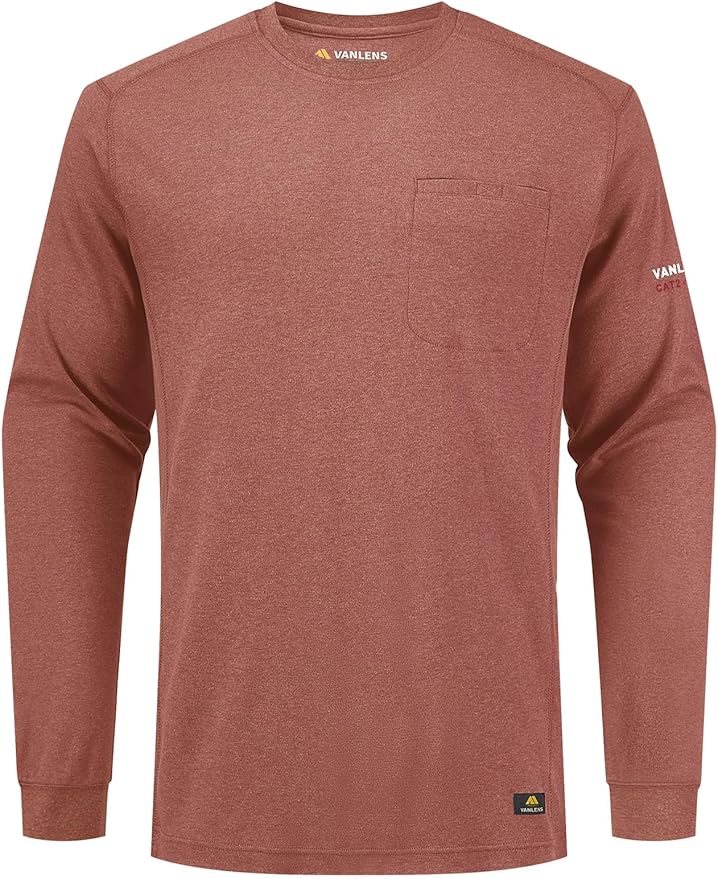FR Shirts for Summer Crew T-Shirt 5.5OZ Heather Jersey Flame Resistant Long Sleeve Crew T Shirt CAT2