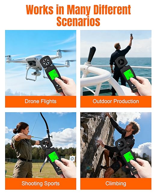 Anemometer, Wind Meter Handheld, CMF Meter to Measure Wind Speed and Temperature to Assist in Drone Flights, Outdoor Activities, Shooting Sports and HVAC Systems