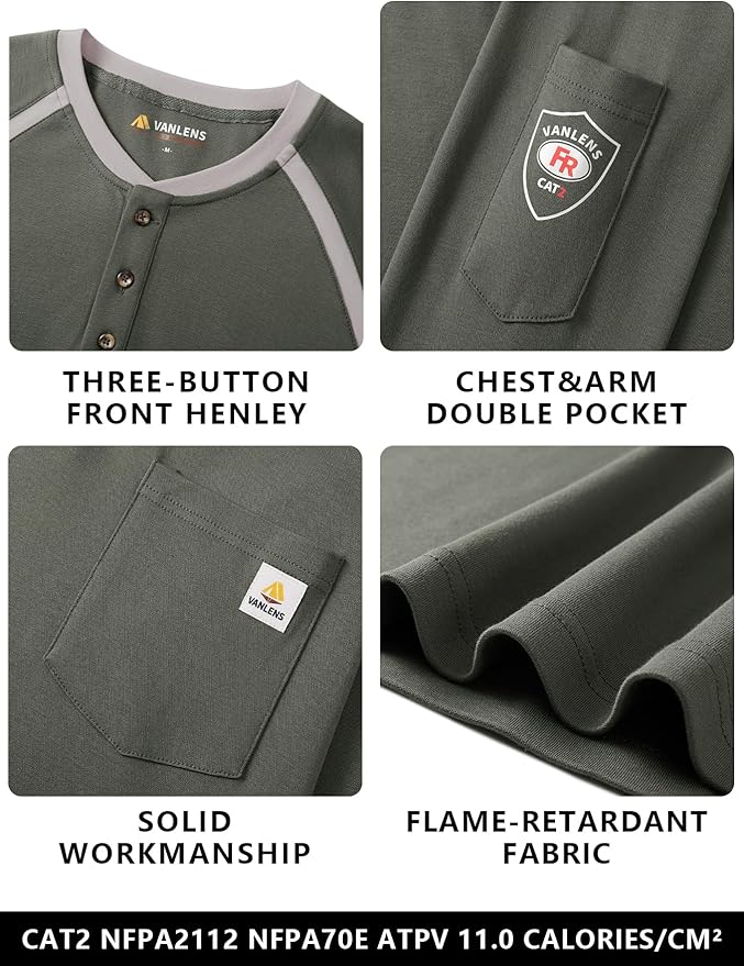 FR Shirts for Men Flame Resistant Shirts 6.5oz Light Weight Long Sleeve Fire Retardant Shirts CAT2/HRC2