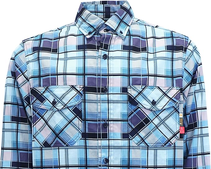 KONRECO FR Shirts for Men 100% Cotton 6.5oz Fire Resistant Lightweight Men's Plaid Work Shirts