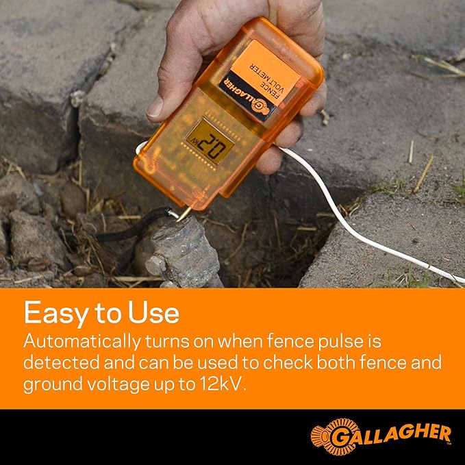 Gallagher Digital Volt Meter | Electric Fence Voltage Reader to Test, Trace & Diagnose Shorts and Faults |Auto Turn-On Indication | Easy Installation | Tough and Water Resistant