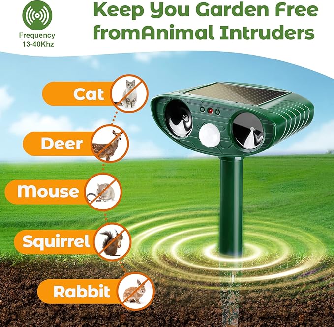 4 Pack Ultrasonic Animal Repellent Outdoor Solar Deer Repllent Devices Cat Deer Deterrent Scare Raccoon, Skunk, Rabbit, Dog, Waterproof with Motion Detector for Yard Garden