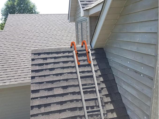 2 Pack Heavy Duty Roof Ladder Hook with Wheel,Extension Ladder Stabilizer for Roof with Rubber Grip T-Bar for Damage Prevention, Fast and Easy Setup to Access Steep Roofs