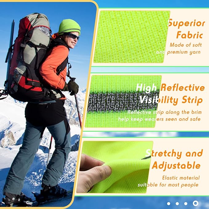Reflective Knit Hat Safety Beanies Adult High Visibility Beanie Neon Winter Knit Caps with Reflective Stripe
