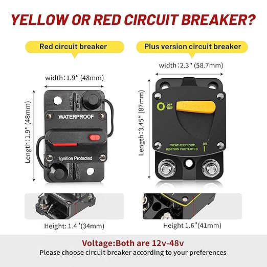 RED WOLF 150A Circuit Breaker Switch Manual Reset DC 12-48V, 5/16"-M8 Stud for Car Audio RV Marine Boat Truck Trolling Motors Stereo Audio Electronic Battery Solar System