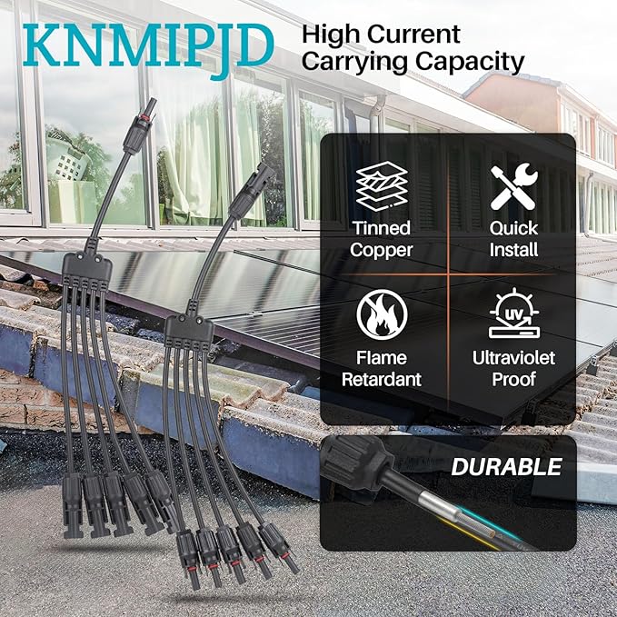 Solar Panel Connector 5 to 1 Y Branch Parallel Adapter, 30A 1000V 10AWG Tool-Free IP68 Waterproof Cable for Solar Panels (Y Branch, 5to1(1Pairs))