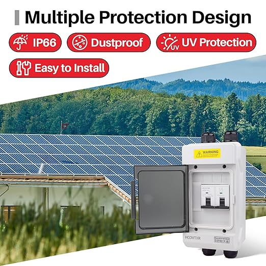 Solar Panel Disconnect Switch 125A 1000VDC Solar Shut Off Switch 2 Poles Outdoor DC Miniature Circuit Breaker Box, Waterproof UV-Proof for Solar PV Home Systems (1000V 125 A)