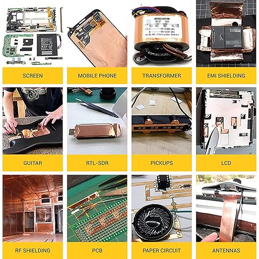 Copper Foil Tape (1/2-inch x 33 FT) with Double-Sided Conductive Adhesive for Guitar & EMI Shielding,Stained Glass Making,Electrical Repairs,Paper Circuits,Soldering,Grounding,DIY Copper Tape