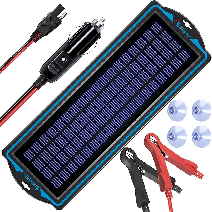 SUNAPEX 12V Solar Battery Charge: 5W Waterproof Portable Solar Panel Kit - Battery Maintainer Trickle Charger - with Upgrade Built in Charge Controller for Car Boat RV Trailer Automotive Motorcycle
