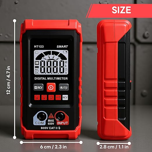HT123 Digital Multimeter, Automatic AC DC Voltmeter, Non Contact Voltage Tester, Smart Voltage Resistance Tester Multi Meter, Auto-Ranging, Sound & Light Alarms