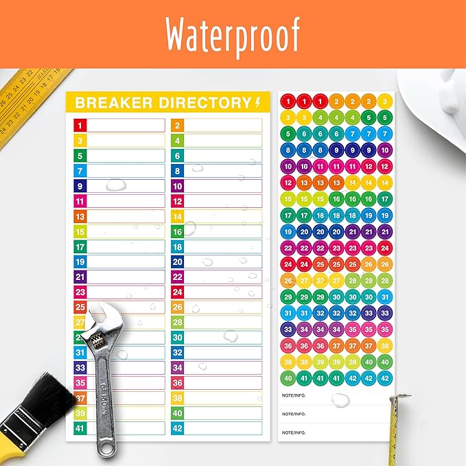 10 Sheets Breaker Panel Labels & 3 Number Stickers, Colorful Waterproof Durable Self-Adhesive Electrical Number Directory Load Center Stickers