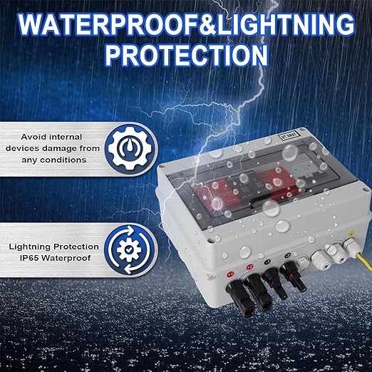 Solar Combiner Box 600V 2 inputs and 1 Output 15A Rated Current Fuse 63A DC Circuit Breaker & SPD, 15A Fuse, for PV Array System, Plug and Play Outdoor Solar Junction Box for Home and Commercial Use