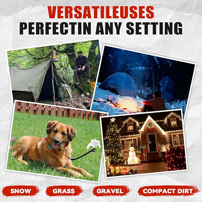 20-Pack 8 Inch Screw Tent Stakes with Glow-in-The-Dark Hex Driver & Storage Case - Heavy Duty Coil Ground Anchors for Camping, Beach, Sand, Snow - Reflective Tent Pegs for All Terrain Tents