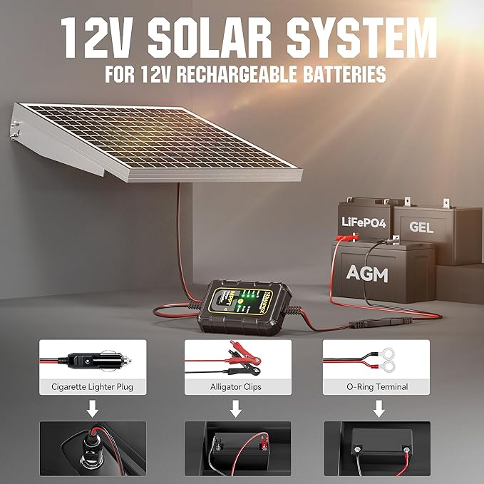 SUNAPEX 50W MPPT Solar Battery Charger Maintainer, 12V Waterproof Solar Panel Trickle Charger with MPPT Controller for Car, Motorcycle, Boat, Marine, RV, Trailer, Tractor,Truck, etc