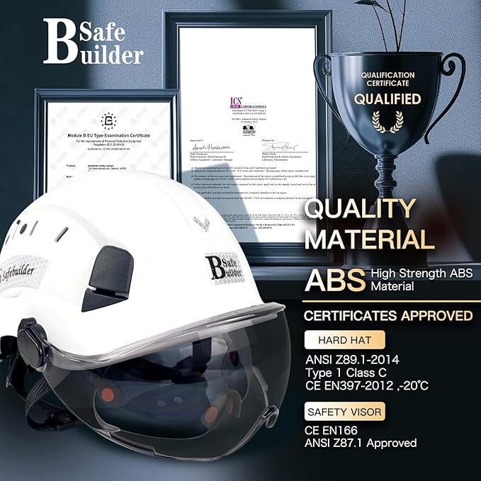 Construction Safety Helmet with Build-in Visor ABS Hard Hat with Visor Adjustable Ventilation Hardhats Work Head Protection ANSI/ISEA Z89.1