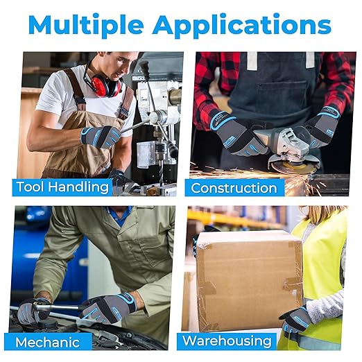 HANDLANDY Work Gloves Mens & Women, Utility Safety Mechanic Working Gloves Touch Screen, Flexible Breathable Yard Work Gloves (XX-Large, Grey)