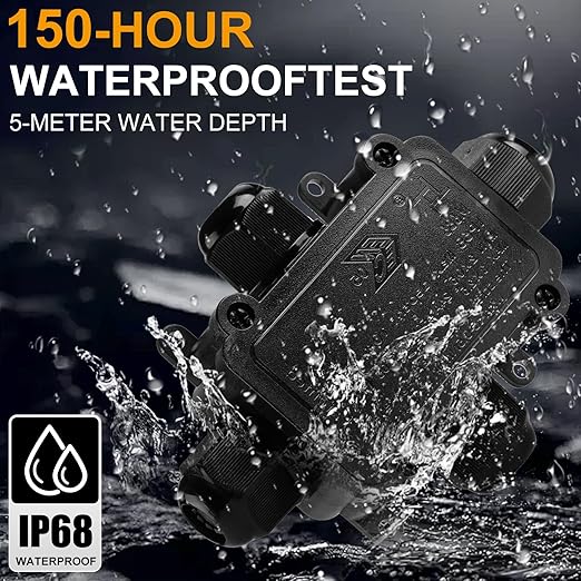 IP68 Waterproof Junction Box Outdoor,4-Way Electrical Junction Box Outdoor with 4 Cable M20 Gland Wire Connector Extension Electrical Cable Protector for Diameter Cable Ø4-12mm Black