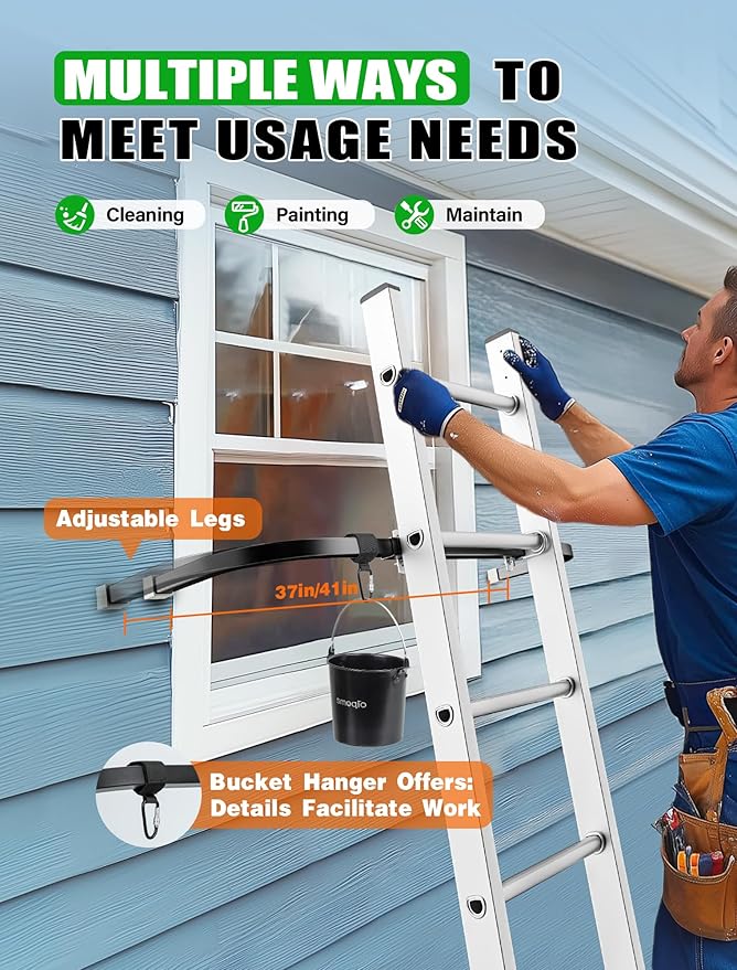 Ladder Stabilizer, Adjustable Ladder Standoff, Ladder Stabilizer for Roof Gutter Cleaning, Ladder Gutter Guard Accessories with White Anti-Slip Silicone Pad to Protect Wall
