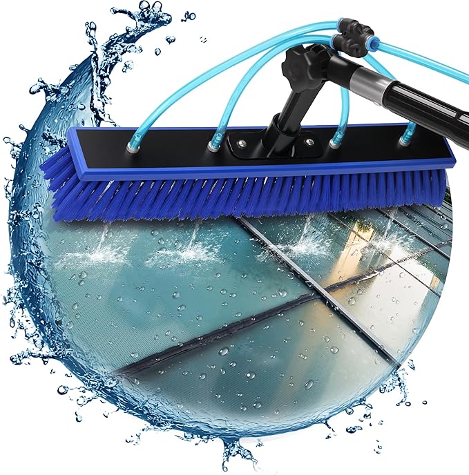Solar Panel Window Cleaning Brush and Pole, 33FT Adjustable Window Cleaner Brush & Water Fed Pole Kit, Solar Panel Cleaning System Window Washing Equipment Tool