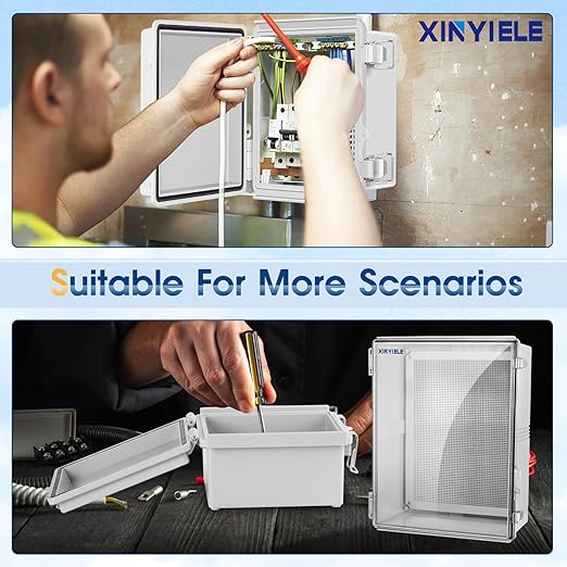 Waterproof Outdoor Project ABS Plastic Junction Box IP67 Weatherproof Dustproof Enclosure with Hinged Cover, Mounting Plate,Wall Brackets for Power Project (Clear,19.7"x15.7"x7.9")