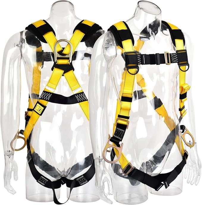 3D-Ring Industrial Fall Protection Safety Harness ANSI/ASSE Z359.11-2021 Compliant Full Body Personal Protection Equipment 5-Point Adjustment Universal 310 lbs