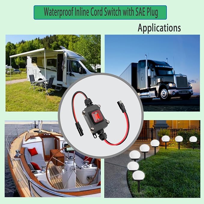 DC 12V Inline Power Switch On/Off Toggle Switch Quick Connect/Disconnect Switchs, Power Header Switches with SAE On/Off Inline Switches for Motorcycle,Boat,Auto, Truck, RV. (SAE HS)