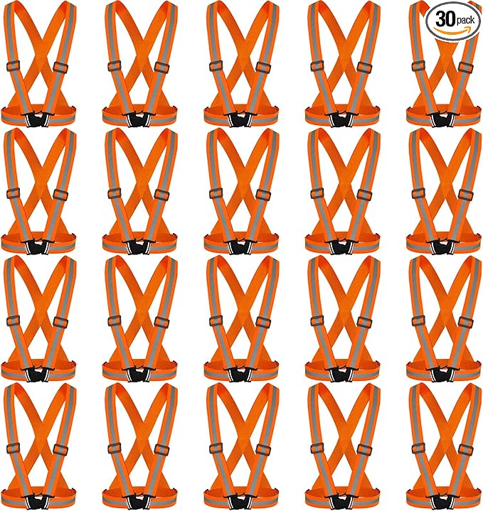 Hercicy 30 Pcs Reflective Vest High Visibility Safety Vests, Adjustable Running Gear Straps Lightweight Reflector for Construction (Orange)