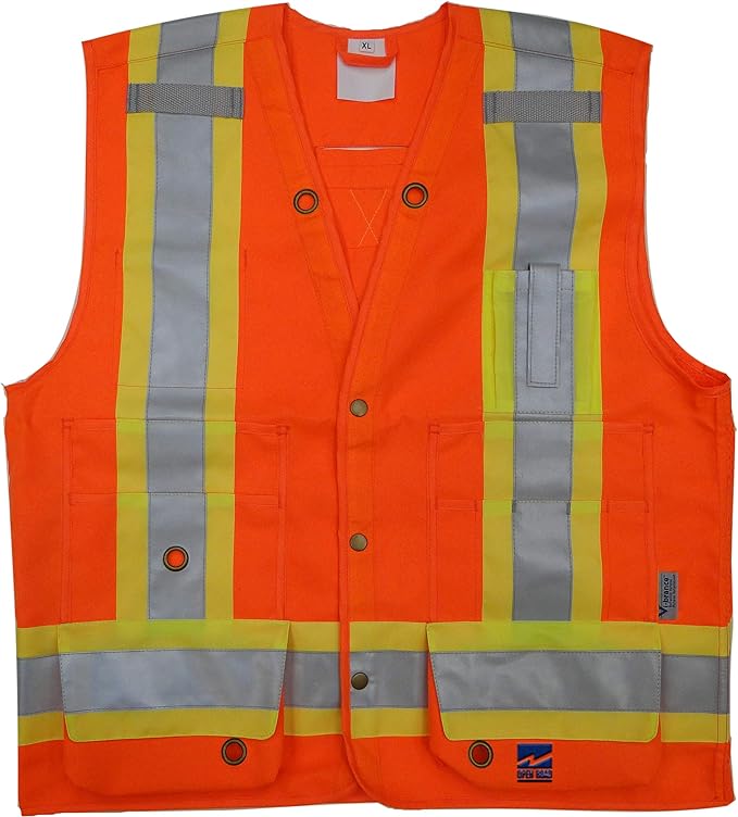 Viking Open Road Surveyor Safety Vest - Class 2 Reflective Polyester Twill with 14" Zippered Pack on Back, Plentiful Pockets