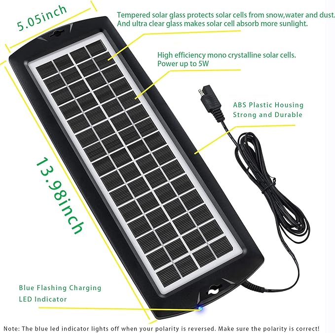 Sunway Solar Car Battery Trickle Charger & Maintainer 5W Solar Panel Power 12V Charger kit Portable Waterproof for Automotive RV Marine Boat Truck Motorcycle Trailer Tractor Powersports Snowmobiles