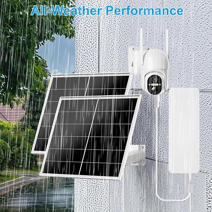 40W Solar Panel Kit and 24000mAh Battery for PTZ Security Cameras, 5V/12V Adjustable Output, USB-C & DC Plugs, 360° Mount, IP66 Waterproof