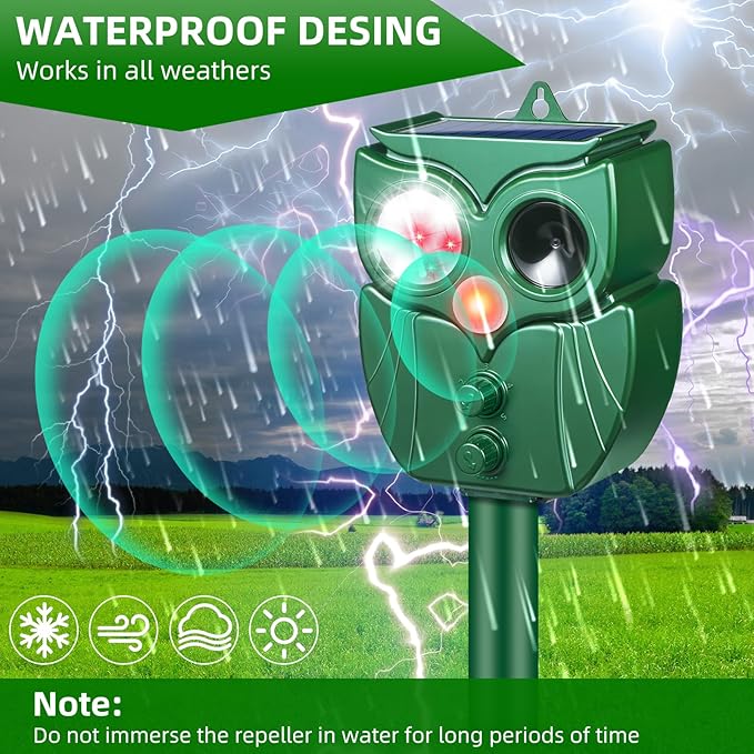 2 Pack Solar Animal Repeller: Ultrasonic Cat Repellent Outdoor with Motion Sensor - Waterproof Bear & Goose Deterrent with LED Flash - Effective Squirrel, Raccoon & Dog Repellent for Yard & Garden