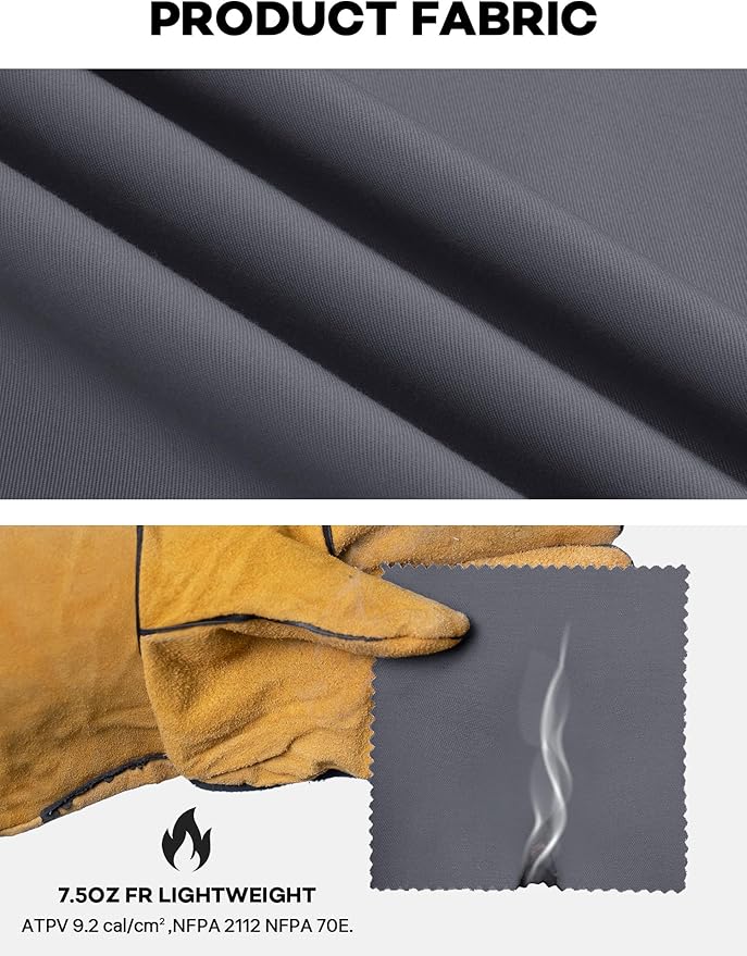 100% Cotton Mens Fr Shirts 7.5oz Flame Resistant Shirts NFPA2112 Men's Fire Retardant Welding Shirts