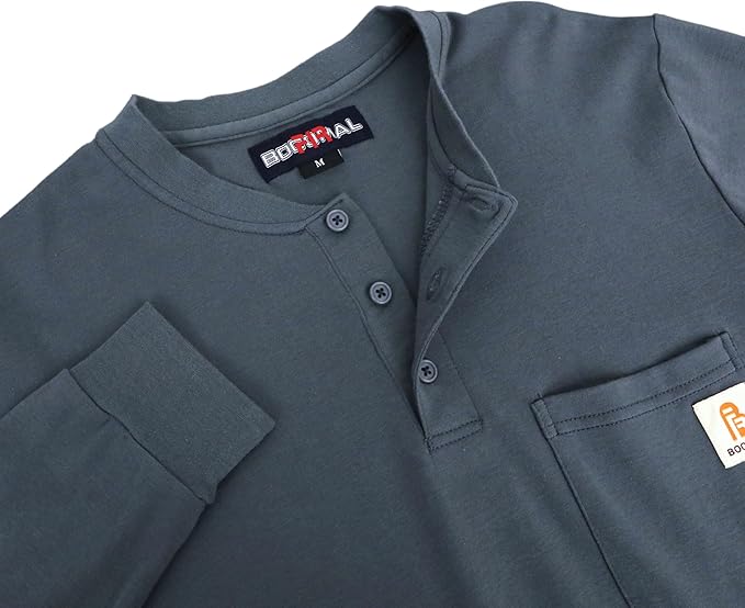 BOCOMAL FR Shirts Flame Resistant Shirt 5.5oz 100% Cotton Light Weight CAT2 Fire Retardant Henley Shirts