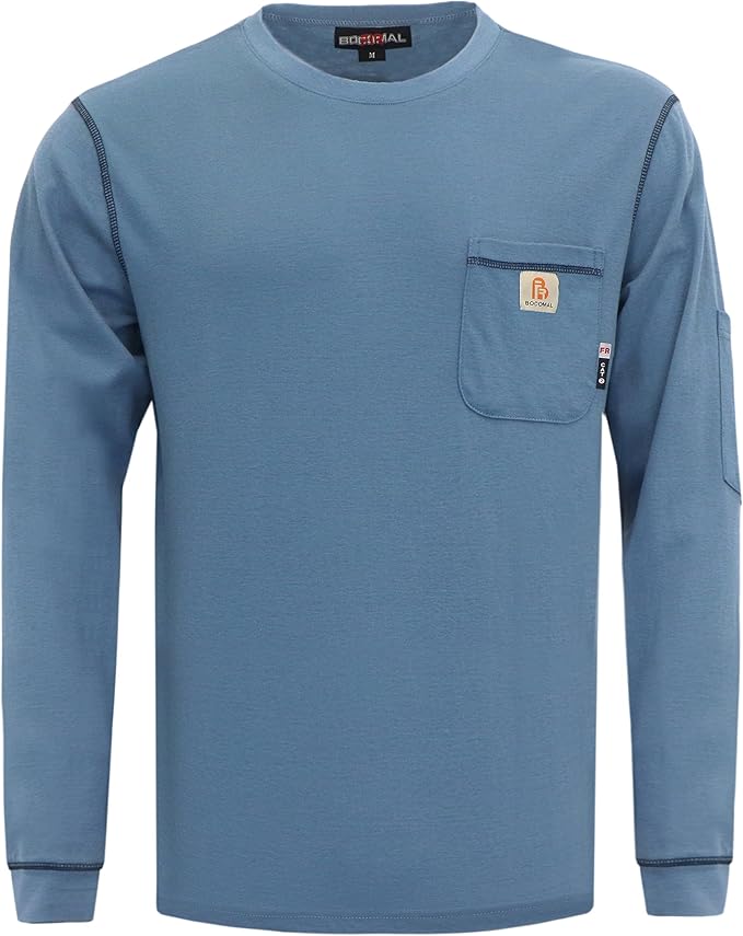 BOCOMAL FR Shirts for Men Lightweight Crew Long Sleeve Flame Resistant/Fire Retardant Shirt…