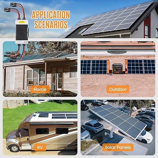 Solar Panels Disconnect Switch 30A 1000VDC PV Shut Off Switch 2 String Circuit Breaker Box IP66 Waterproof UV-Proof