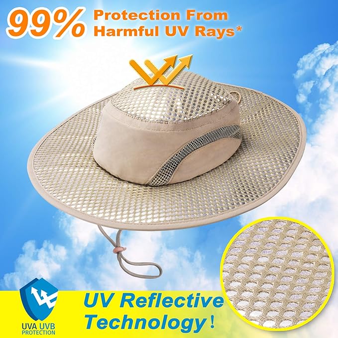 Men Safari Sun Hat Wide Brim Boonie Fishing Cap with Adjustable Drawstring
