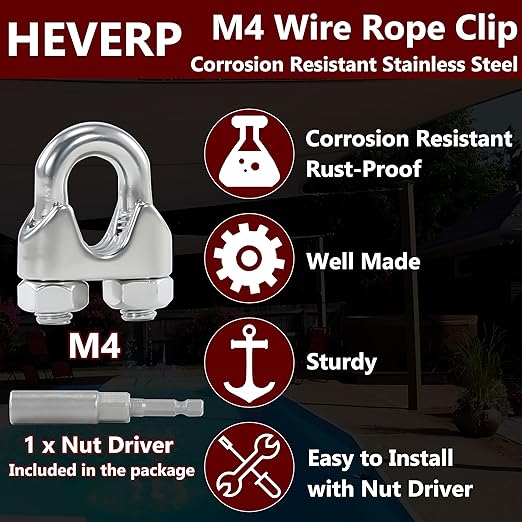 20PCS M4 5/32 Inches Stainless Steel Wire Rope Clips