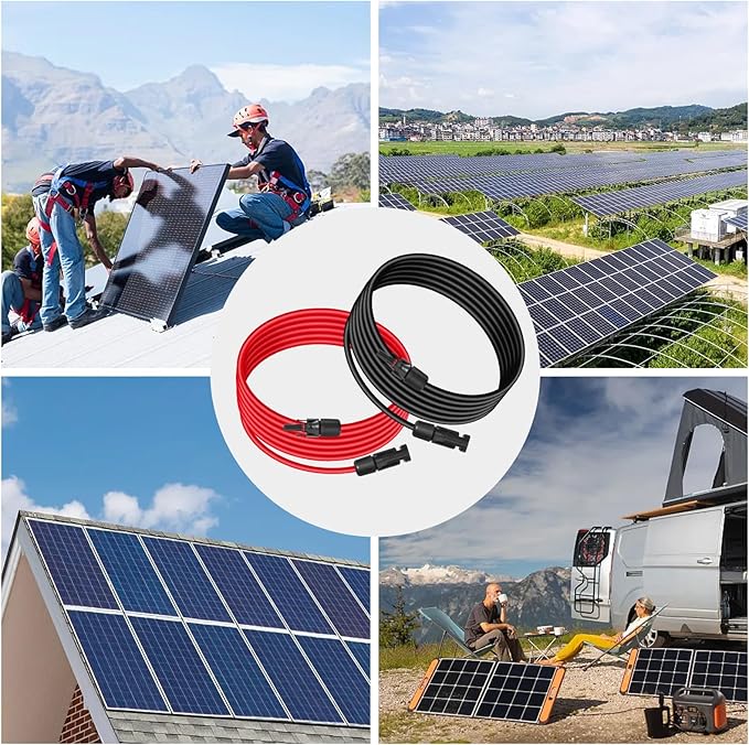 10AWG (6mm²) Solar Panel Extension Cable 20FT - Black & Red, Heavy Duty, Weather Resistant, Standard Solar Connectors Solar Extension Cable for Solar Power Systems, RVs, Boats