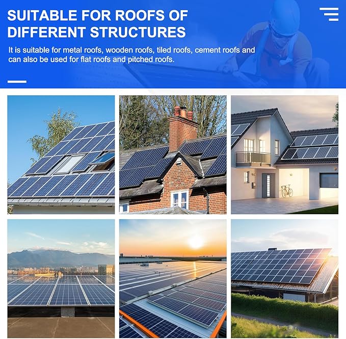 10PCS Solar Panel Mounting Brackets, Solar Panel Mount for 1-4PCS Thickness 1.4” Solar Panels, Solar Panel Brackets with 10x 6 Mini Rails 4X Water Drain Clips for Shingle,Slate,Metal and Tin Roof