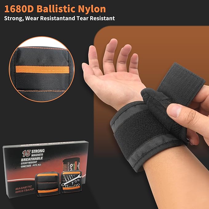 2 Pack Magnetic Wristband for Men, 15 Magnets Powerful for Holding Screws Drilling Bits, Nails, Premium Tools Belt Stocking Stuffers for Birthday Dad Grandpa Husband Handyman Boyfriend Fathers Day