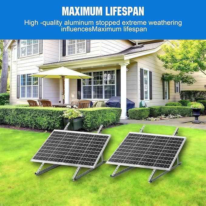 Solar Panel Mounting Brackets, 2 Sets 46 inch with Beam Reinforcement Support and Adjustable Inclined Legs, Ideal for 2-4pcs 100 200 300 400 500 Watt Solar Panel, for Roof, Boat, RV, and Off-Grid