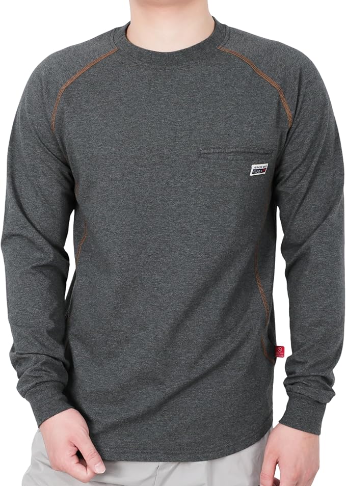 TICOMELA FR T-Shirt, Flame Resistant, Stretch Fit, Hidden Pocket, 6oz Crew Neck Work Shirt for Men 100% Cotton