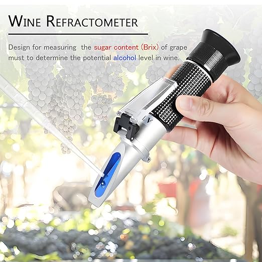 Wine Refractometer,V-Resourcing Hand Held Brix/Alcohol Refractometer with ATC for Wine Making Homebrew Kit, Dual Scale(Brix 0-40%, Alcohol 0-25%)