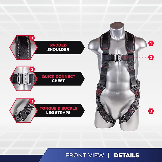 Palmer Safety Fall Protection Safety Harness Kit I Construction Harness + Various Lanyard + D-Ring Extender